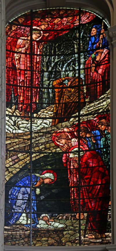 De Geboorte en de Aankondiging aan de Herders, 1885-1897 (glas-in-lood) door Edward Burne Jones