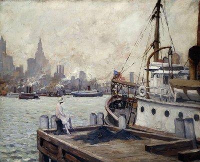 Ochtend in de haven van New York door Edward Cucuel