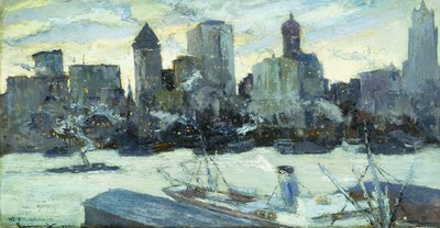 De haven van New York in de winter door Edward Cucuel