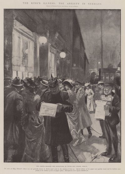 De ziekte van de koning, de angst in Duitsland (litho) door Edward Cucuel