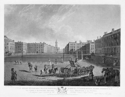 Hanover Square, uit een set van vier uitzichten van Londense pleinen, gegraveerd door Robert Pollard en Francis Jukes, 1781 door Edward Dayes