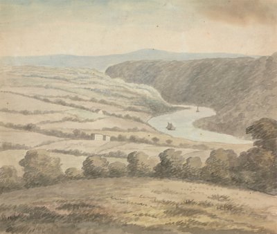 Rivierlandschap met boten door Edward Francis Burney