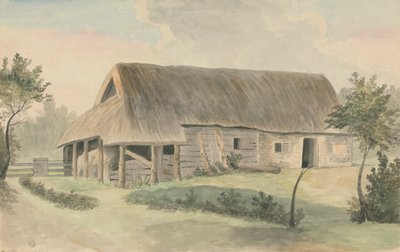 Stal met rieten dak door Edward Francis Burney