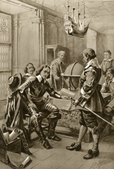 Robert Blake bezoekt Oliver Cromwell in de Raadskamer in Whitehall door Edward Frederick Skinner
