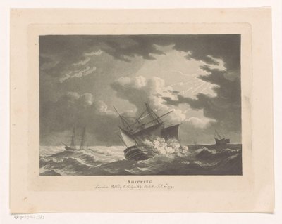 Schepen in een onweersbui op zee door Edward Hedges