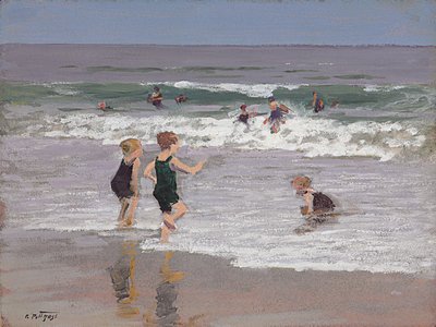 Kinderen spelen in de branding door Edward Henry Potthast