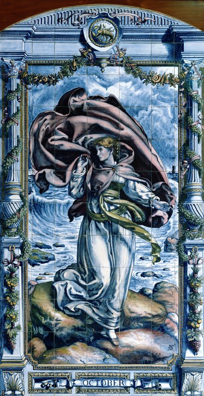 Oktober, uit een serie tegelpanelen voor de Nederlandse keuken, 1867-8 door Edward John Poynter