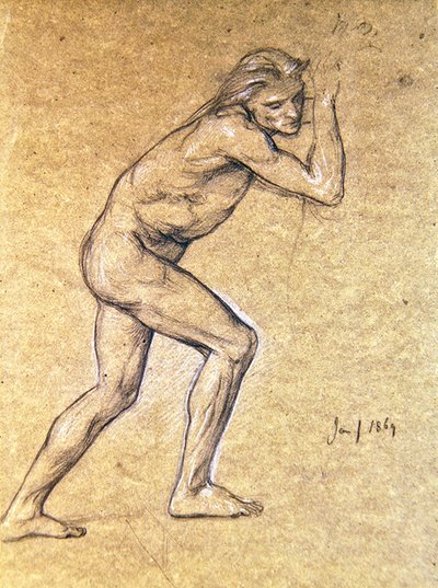 Studie van een mannelijk naakt voor De terugkeer van de verloren zoon, 1869 door Edward John Poynter