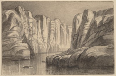 Rivier die zich een weg baant door een rotsformatie (Philae, Egypte) door Edward Lear