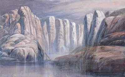 Rivierpas, tussen kale rotswanden door Edward Lear
