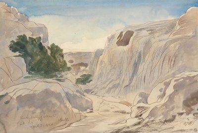 Rotsachtige Vallei van Mosta, Malta, 14:15 uur (3 april 1866) door Edward Lear