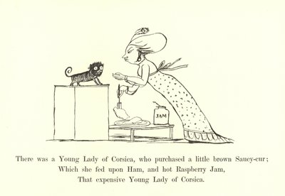 Er was een jonge dame van Corsica, die een kleine bruine Saucy-cur kocht door Edward Lear