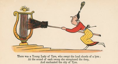 Er was een jonge dame uit Tyrus, die de luide akkoorden van een lier bespeelde, uit 