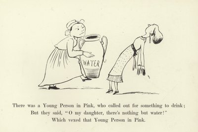 Er was een jong persoon in roze, die om iets te drinken riep door Edward Lear