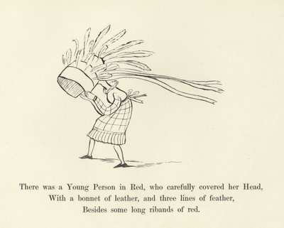 Er was een Jong Persoon in Rood, die zorgvuldig haar Hoofd bedekte door Edward Lear