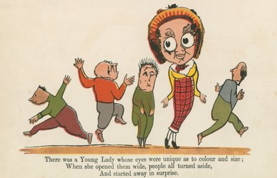 Er was een jonge dame wiens ogen uniek waren qua kleur en grootte, uit 