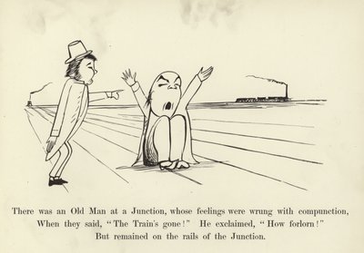 Er was een oude man bij een kruispunt, wiens gevoelens verkeerd waren met wroeging door Edward Lear