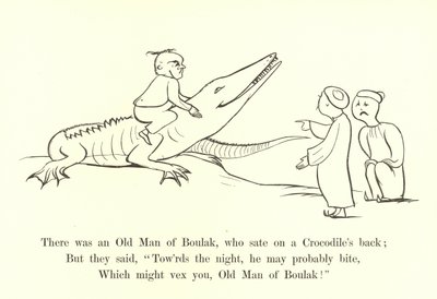 Er was een oude man van Boulak, die op de rug van een krokodil zat door Edward Lear