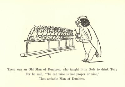 Er was een oude man van Dumbree, die kleine uilen leerde thee drinken door Edward Lear