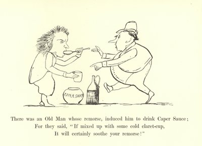 Er was een oude man wiens wroeging hem ertoe bracht kapersaus te drinken door Edward Lear
