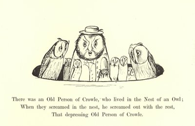 Er was een oude persoon van Crowle, die in het nest van een uil woonde door Edward Lear