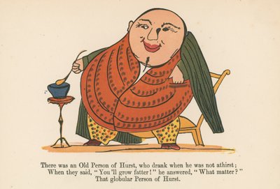 Er was een oude man van Hurst, die dronk als hij geen dorst had, uit 