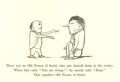 Er was een oude persoon van Sestri, die zichzelf neerzette in de sacristie door Edward Lear