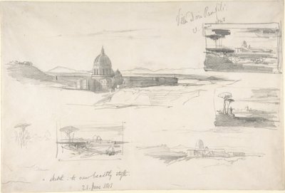 Uitzicht op de Sint-Pietersbasiliek, Rome door Edward Lear