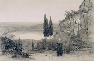 Uitzichten in Rome en omgeving: meer van Nemi door Edward Lear
