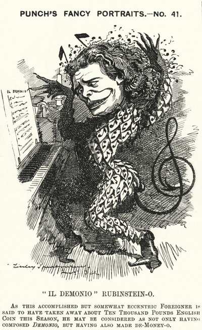 Punch cartoon: Anton Rubinstein, Russische pianist, componist en dirigent door Edward Linley (after) Sambourne