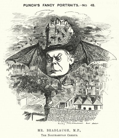 Punch cartoon: Charles Bradlaugh, Engelse liberale politicus en atheïst door Edward Linley (after) Sambourne