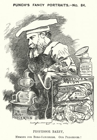 Punch cartoon: Frederick Settle Barff, Engelse chemicus (gravure) door Edward Linley (after) Sambourne