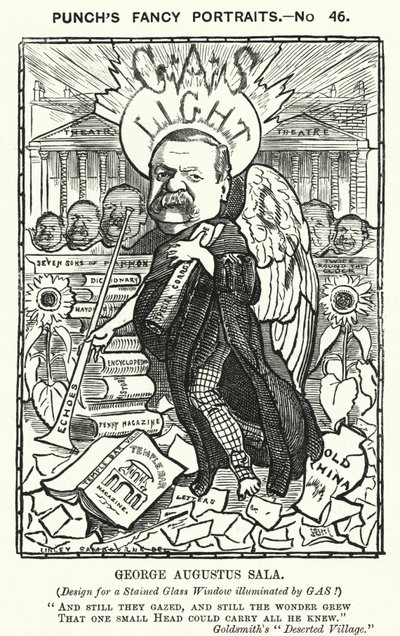 Punch cartoon: George Augustus Sala, Engelse auteur en journalist door Edward Linley (after) Sambourne