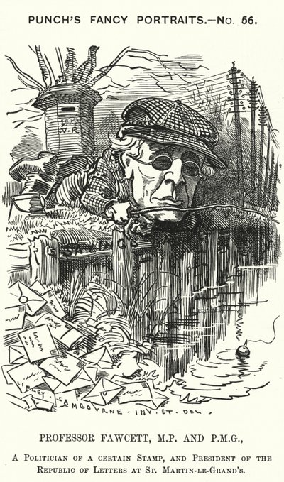 Punch cartoon: Henry Fawcett, Engelse politicus en econoom door Edward Linley (after) Sambourne