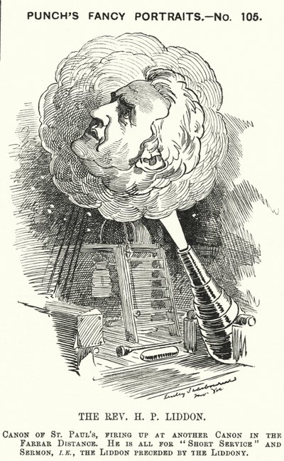 Punch cartoon: Henry Liddon, Engelse theoloog (gravure) door Edward Linley (after) Sambourne