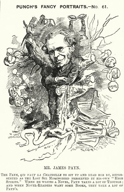 Punch cartoon: James Payn, Engelse romanschrijver door Edward Linley (after) Sambourne