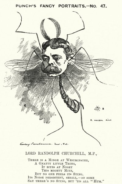 Punch cartoon: Lord Randolph Churchill, Engelse conservatieve politicus (gravure) door Edward Linley (after) Sambourne