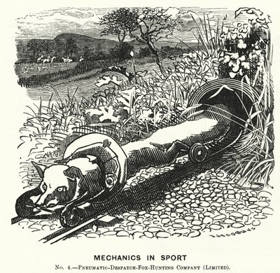 Punch cartoon: Mechanica in de sport. Nr. 4 - Pneumatische verzending vossenjachtbedrijf (Beperkt) door Edward Linley (after) Sambourne