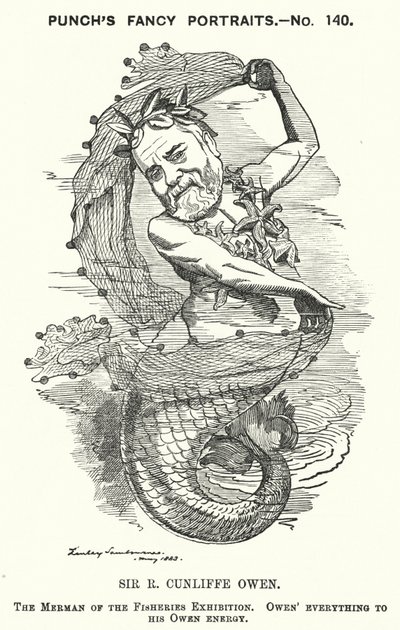 Punch cartoon: Philip Cunliffe-Owen, Britse tentoonstellingsorganisator en directeur van het South Kensington Museum, Londen door Edward Linley (after) Sambourne