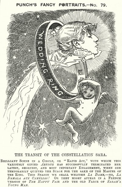 Punch cartoon: Sarah Bernhardt, Franse actrice door Edward Linley (after) Sambourne