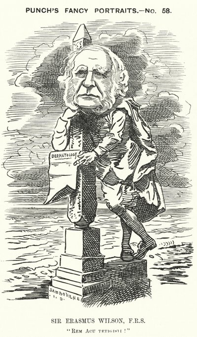 Punch cartoon: Sir Erasmus Wilson, Engelse chirurg en dermatoloog door Edward Linley (after) Sambourne