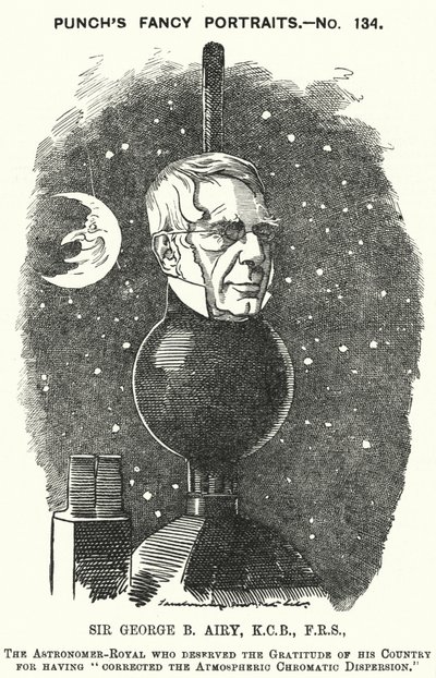 Punch cartoon: Sir George Biddell Airy, Engelse Astronomer Royal (gravure) door Edward Linley (after) Sambourne