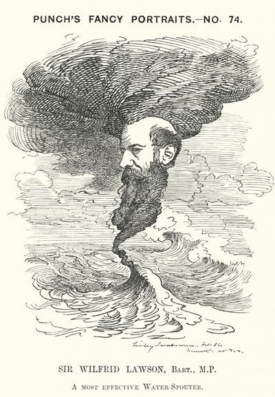 Punch cartoon: Sir Wilfrid Lawson, Engelse radicale liberale politicus en geheelonthouder (gravure) door Edward Linley (after) Sambourne