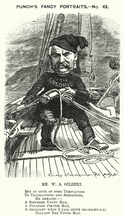 Punch cartoon: W S Gilbert, Engelse dramaturg en librettist (gravure) door Edward Linley (after) Sambourne