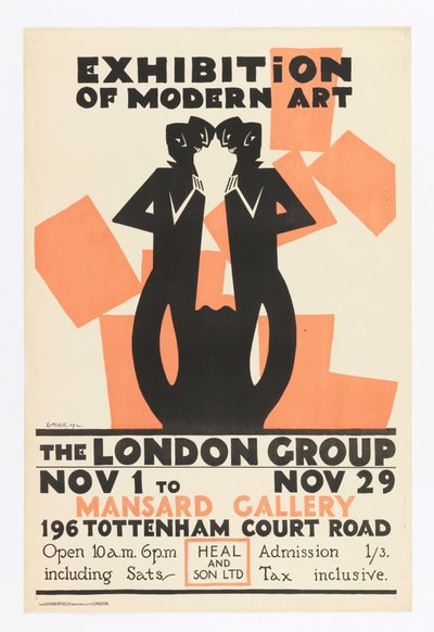 Poster, tentoonstelling van moderne kunst - The London Group door Edward McKnight Kauffer