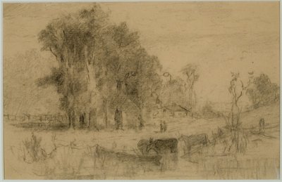 Landschap, Roeiboot en Koeien (#57) ca. 1880 door Edward Mitchell Bannister