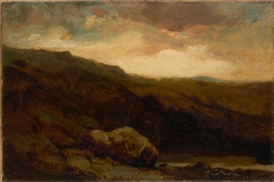Zonder titel (berglandschap met rots en beek op de voorgrond) door Edward Mitchell Bannister