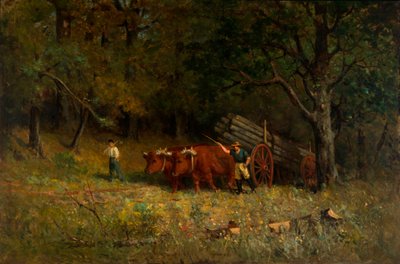 Ongetiteld jongen en man met ossen door Edward Mitchell Bannister