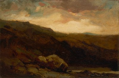 Ongenoemd berglandschap met rots en stroom op de voorgrond door Edward Mitchell Bannister