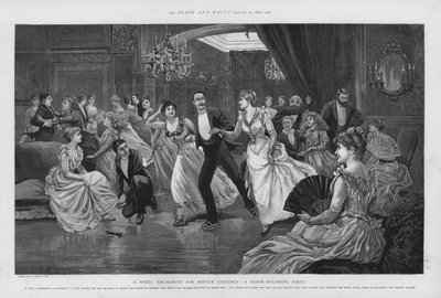 Een nieuwe winteravondvermaak - een vloerpolijstfeest (litho) door Edward Morant Cox